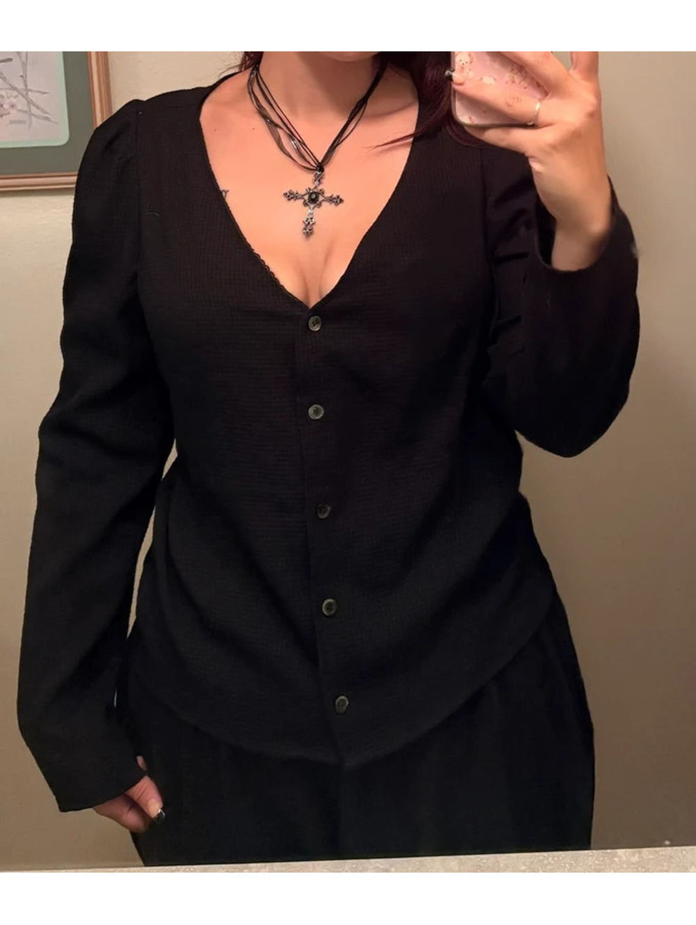 Madewell Black Form Fitting Flattering Puffed Shoulders button down